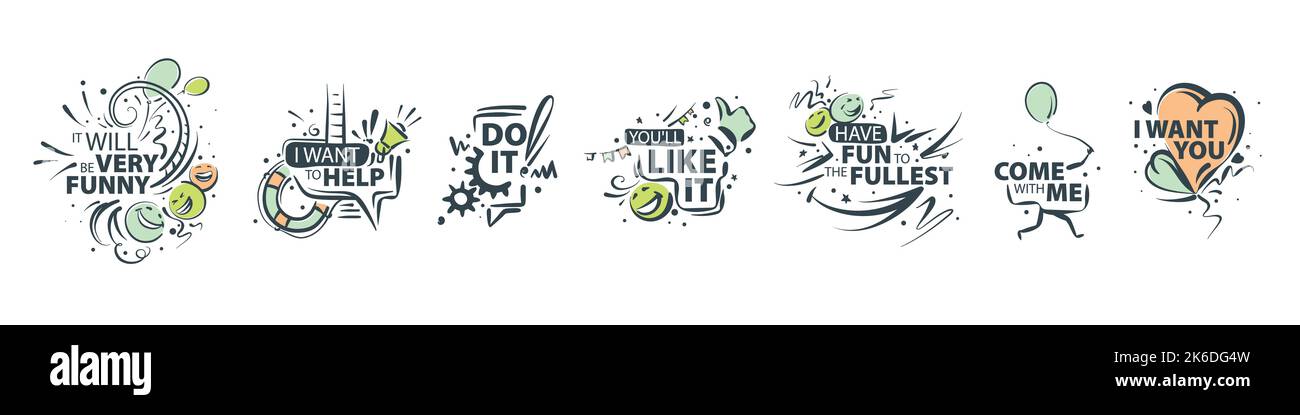 A set of vector illustrations with different inscriptions Stock Vector ...