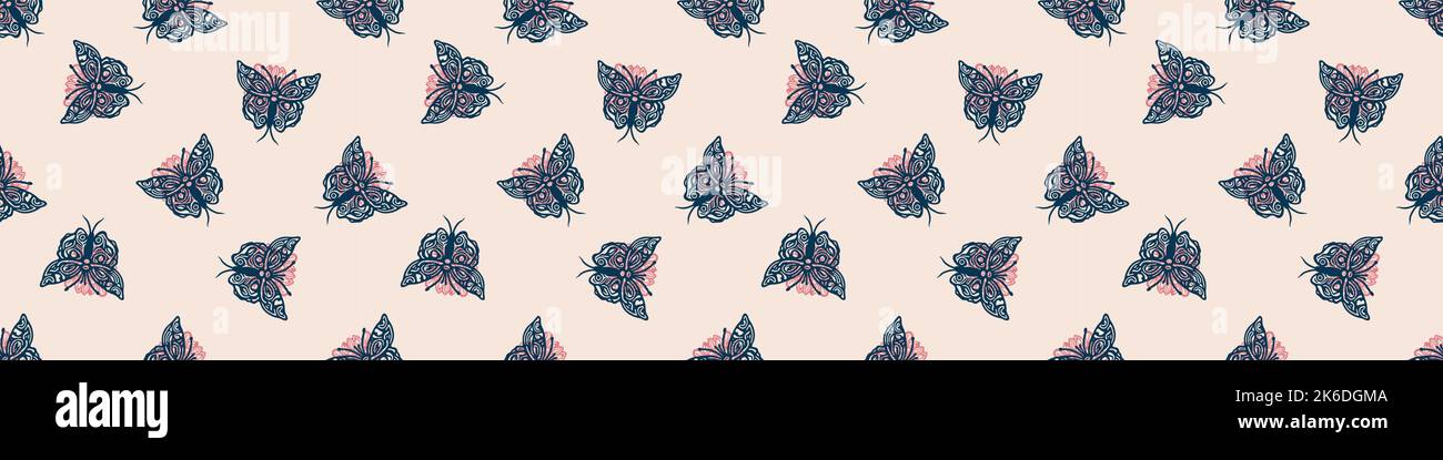 Retro butterfly seamless border. 70s style ecological insect garden ...