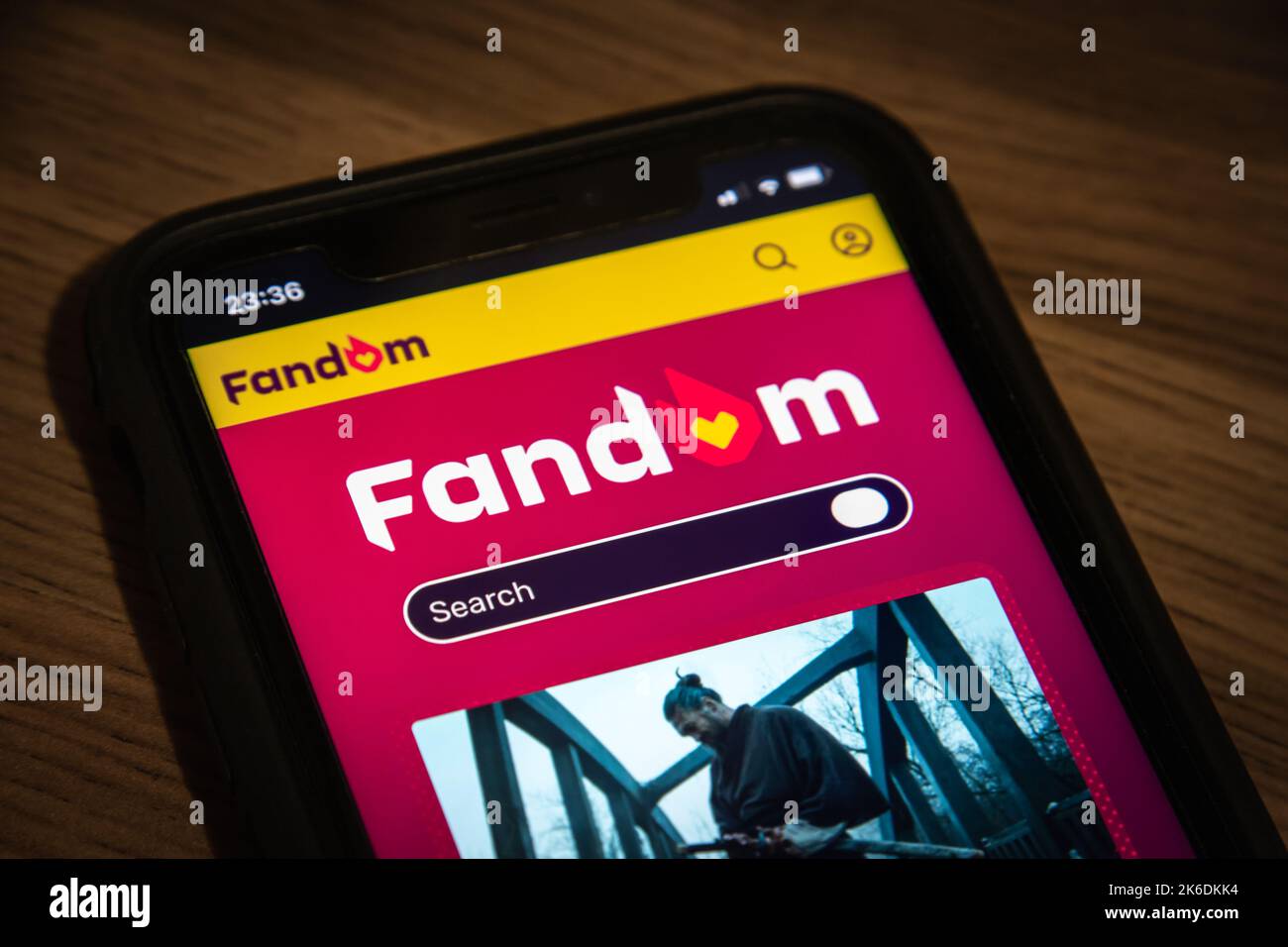 Fandom logo on its website on iPhone. Fandom is wiki hosting service that is specialized in entertainment topics (games, TV, movies, entertainers) Stock Photo