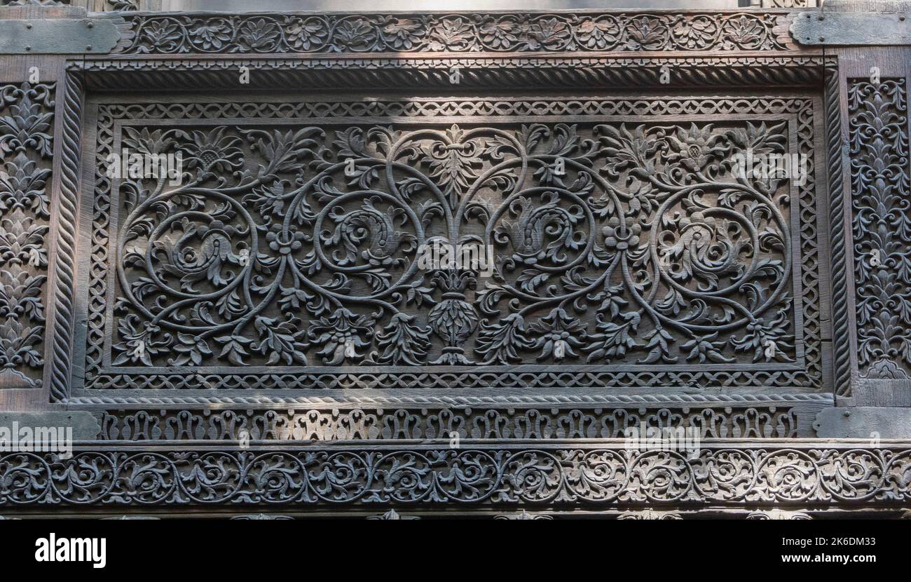 19th century Indian carved teak wood,  Lockwood De Forest Residence, New York City, USA Stock Photo