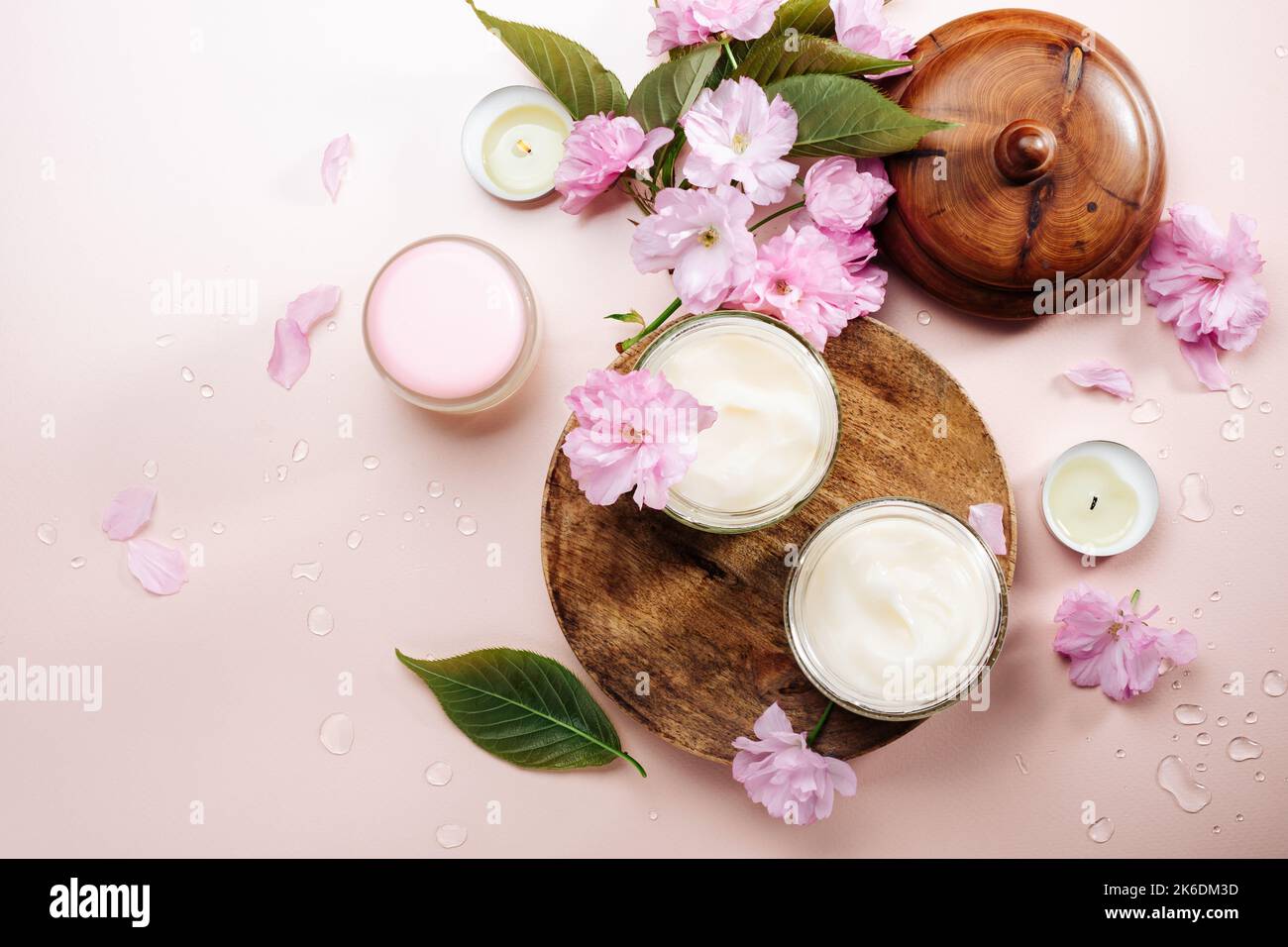 Skin care products, spa treatments, top view. Stock Photo