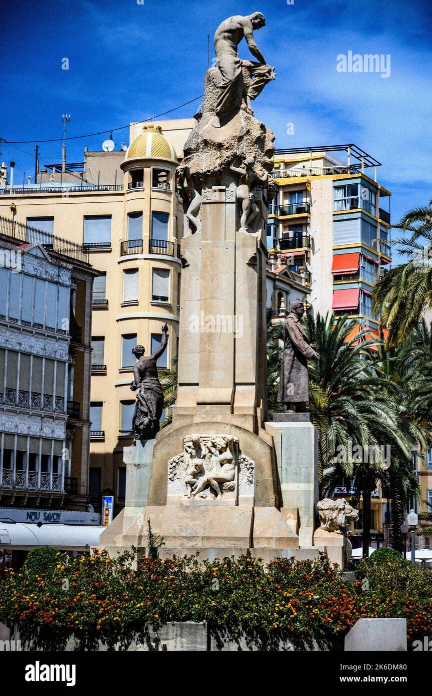A vertical shot of Monument to Jose Canalejas from the right angle in
