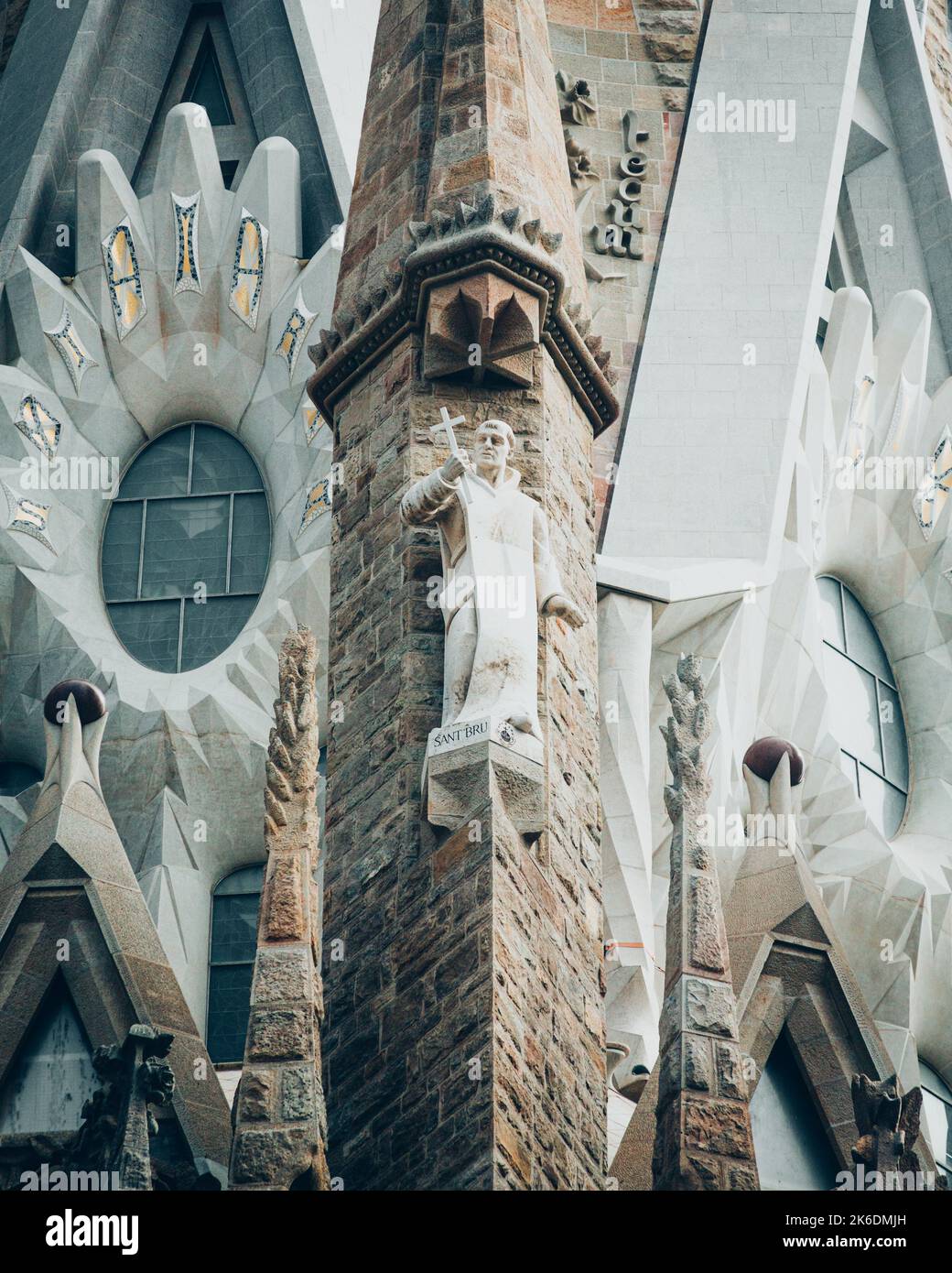 The statue of Bruno of Cologne on the Sagrada Familia church in Barcelona Stock Photo