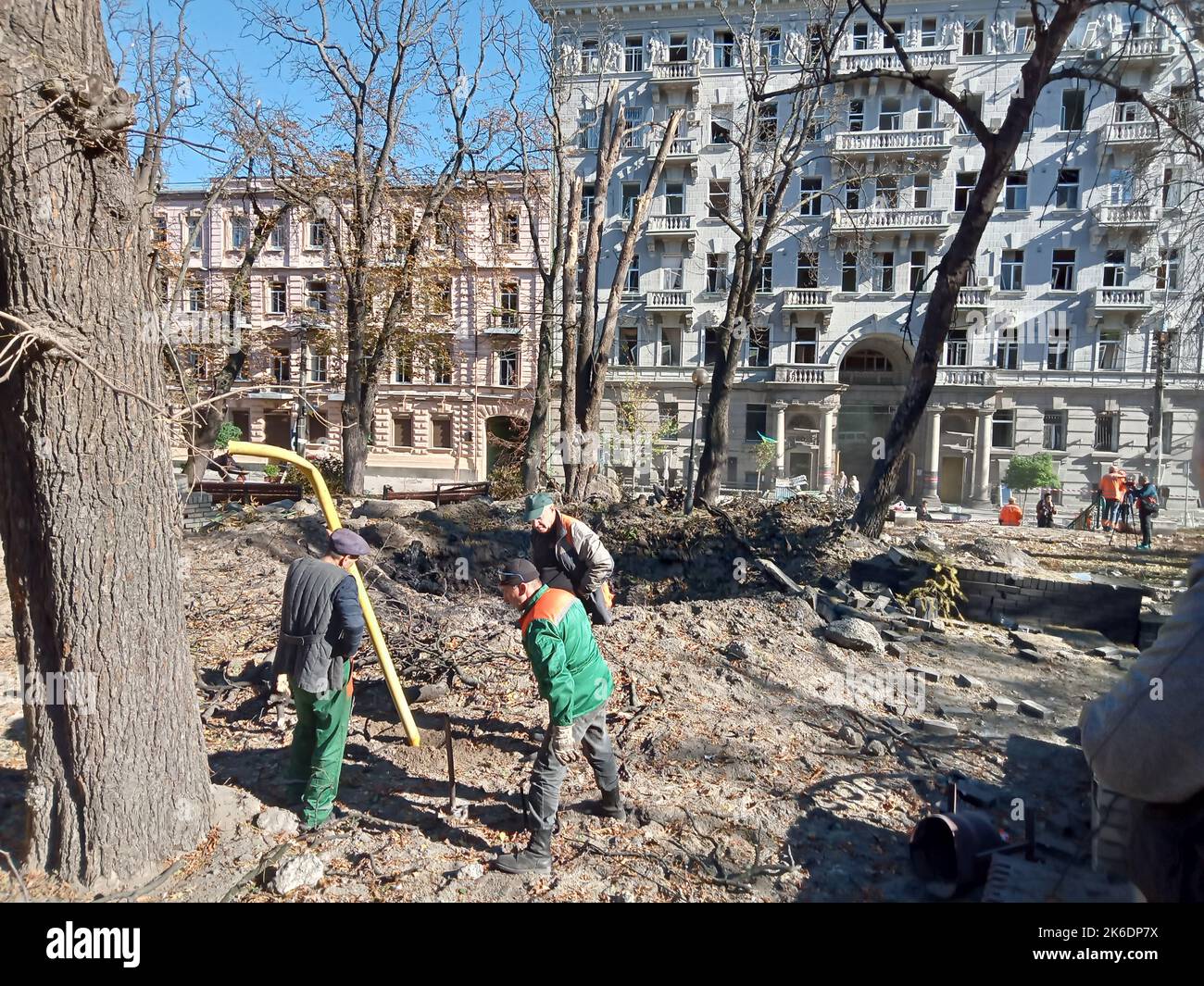 Kyiv, Ukraine, 13/10/2022, Destroyed street area in Kyiv, Ukraine ...
