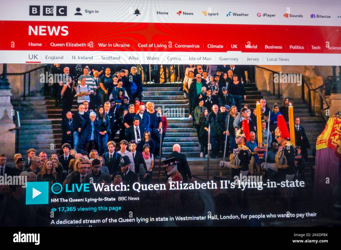 Queen Elizabeth lying in state live telecast on BBC Stock Photo