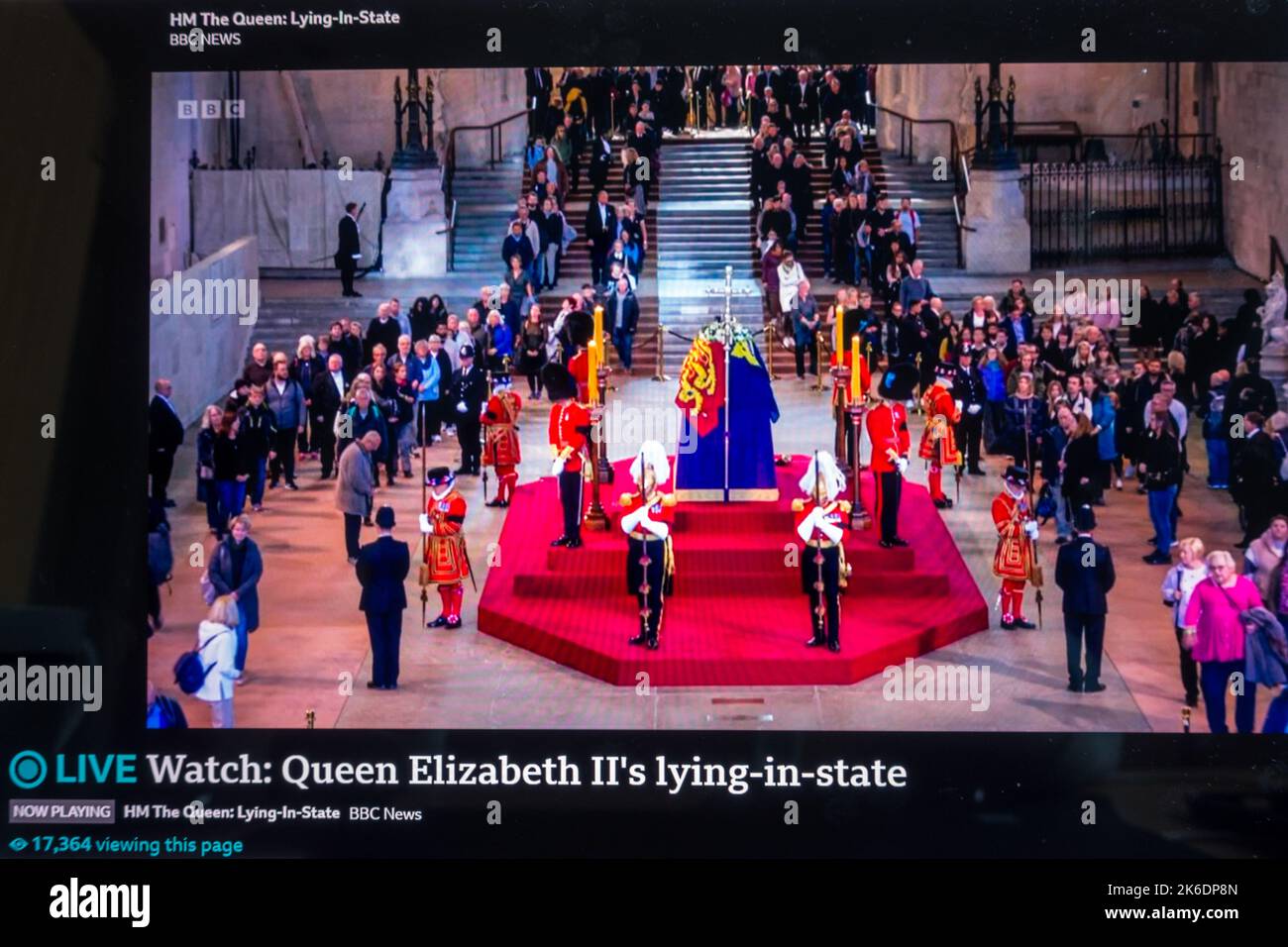 Queen Elizabeth lying in state live telecast on BBC Stock Photo