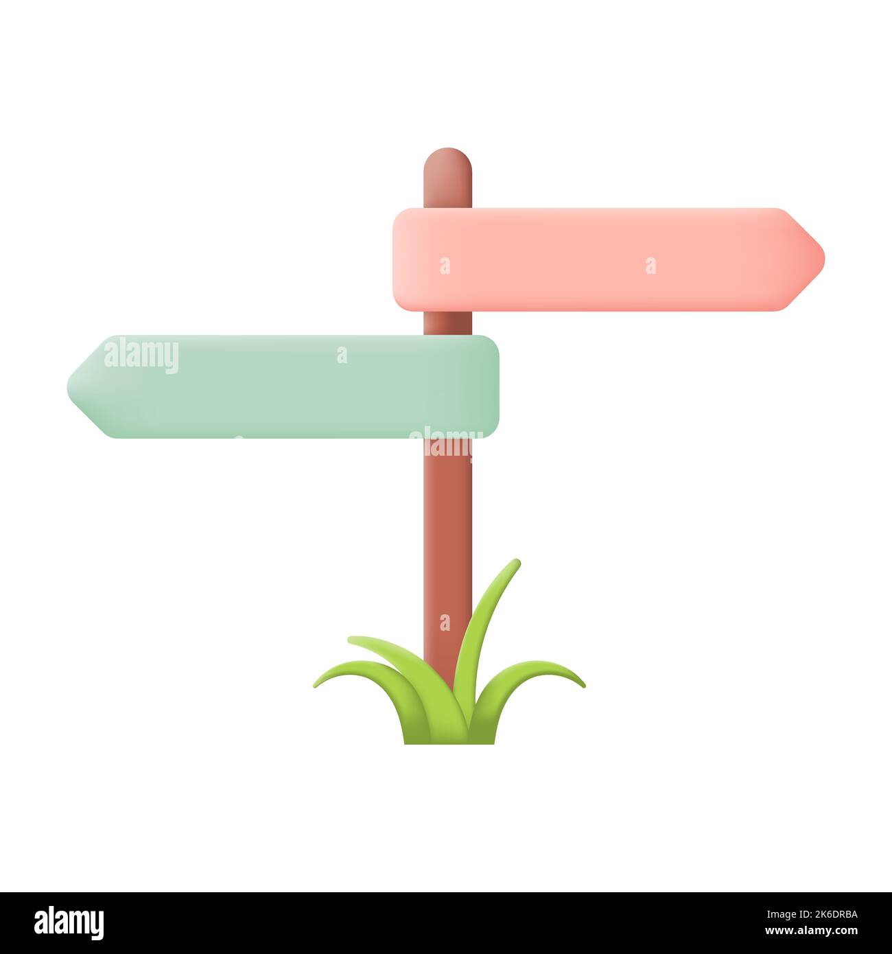 Signpost with Grass Isolated on White Background. 3D Vector illustration Stock Vector