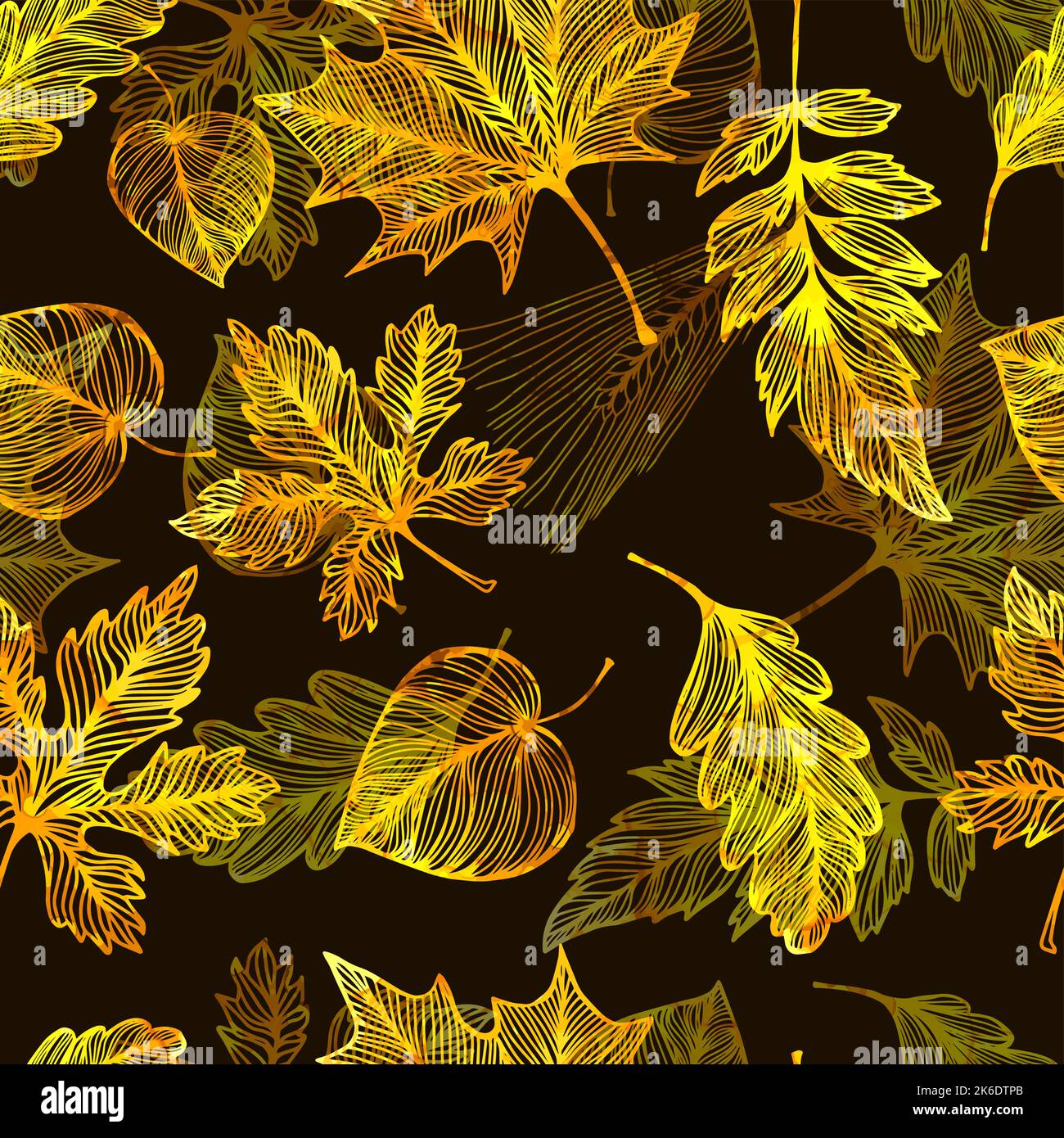 Autumn leaves on a dark background. Seamless pattern. Vector illustration. Fall foliage background Stock Vector