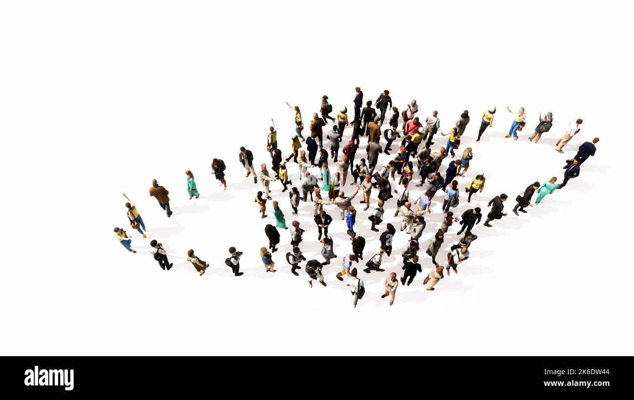 Concept conceptual large community of people forming the internet icon. 3d illustration metaphor for communication, technology, network, connection Stock Photo