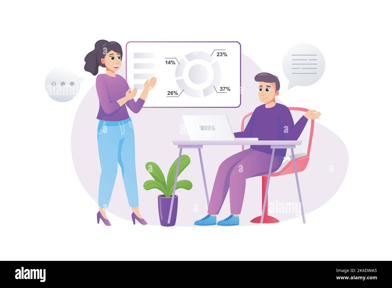 Business meeting concept in flat style with people scene. Man and woman ...