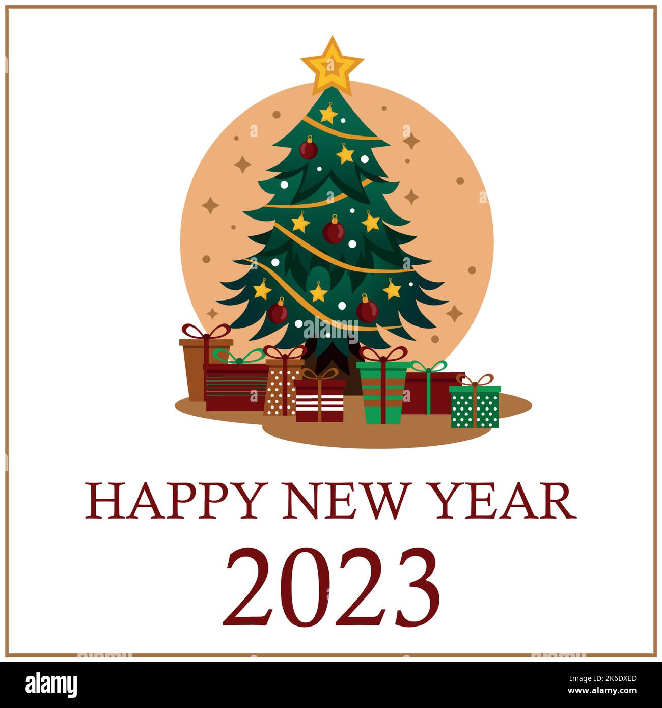 Christmas tree with many holiday gifts waiting for the holiday 2023 Vector illustration Stock