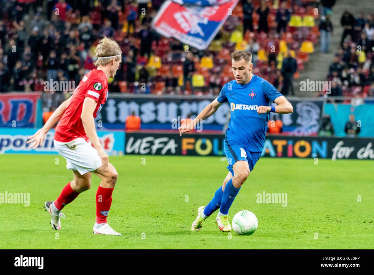 Bucharest, Romania. 13th Oct, 2022. October 13, 2022: Alexandru Pantea #28 of FCSB during of the UEFA Europa Conference League group B match between FCSB Bucharest and Silkeborg IF at National Arena Stadium in Bucharest, Romania ROU. Catalin Soare/Cronos Credit: Cronos/Alamy Live News Stock Photo