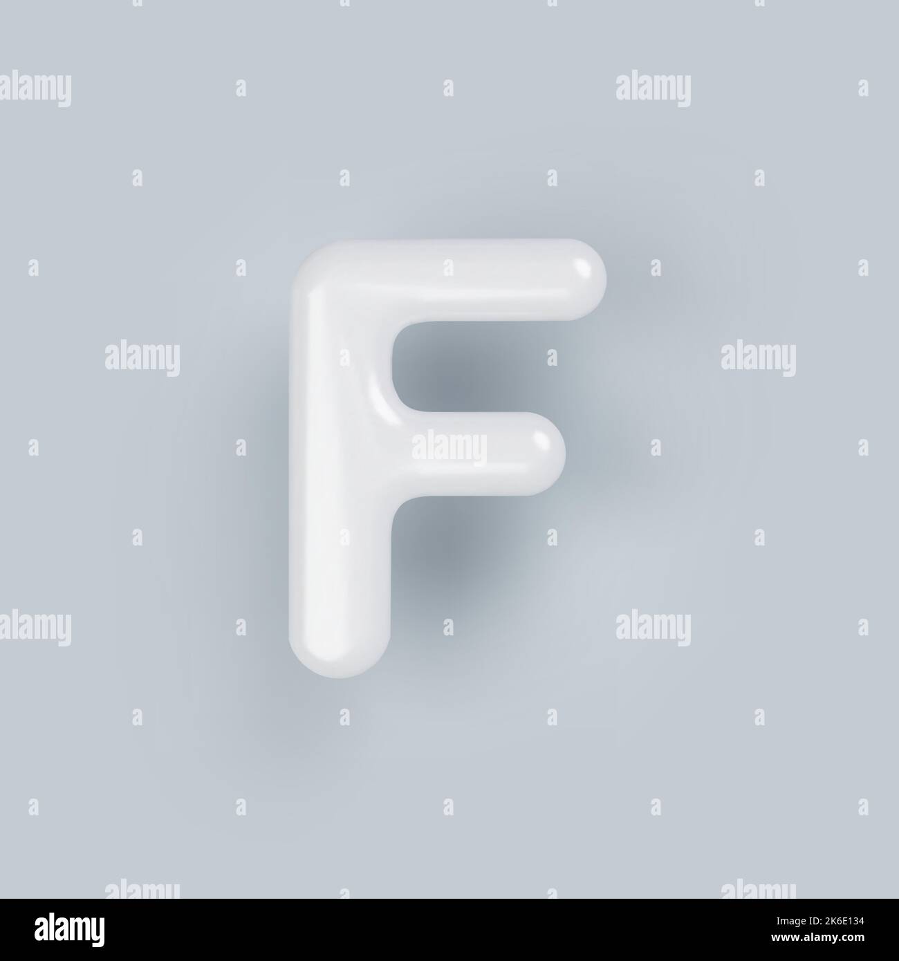 3D White plastic uppercase letter F with a glossy surface on a gray background. Stock Vector