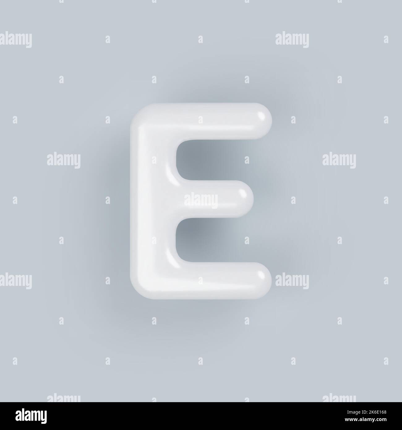 3D White plastic uppercase letter E with a glossy surface on a gray background. Stock Vector