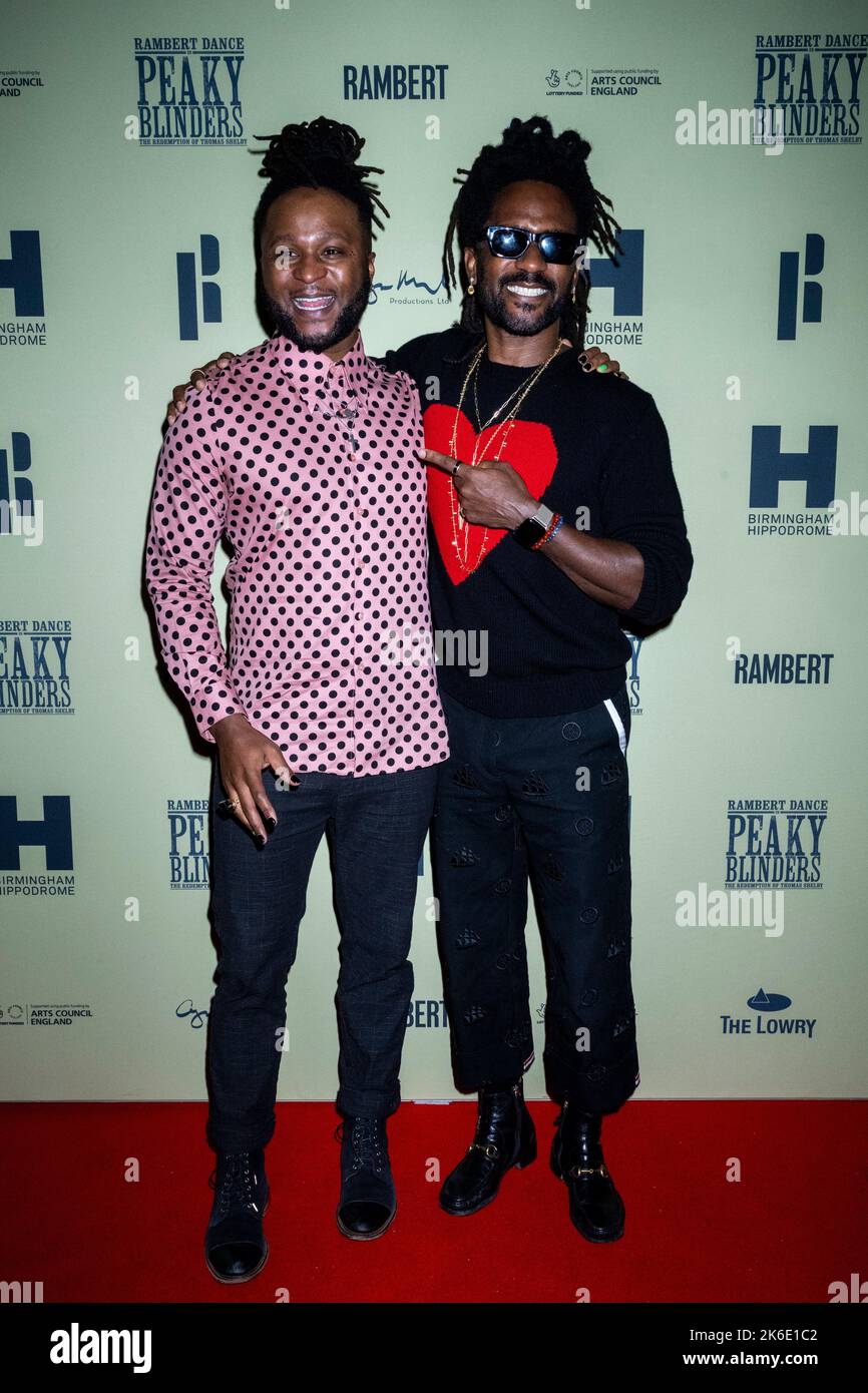 London, UK.  13 October 2022.  (L) Roman GianArthur and his brother at the London opening of Rambert’s Peaky Blinders: The Redemption of Thomas Shelby at Troubadour Wembley Park Theatre.  The show runs to 6th November 2022.  Credit: Stephen Chung / EMPICS / Alamy Live News Stock Photo
