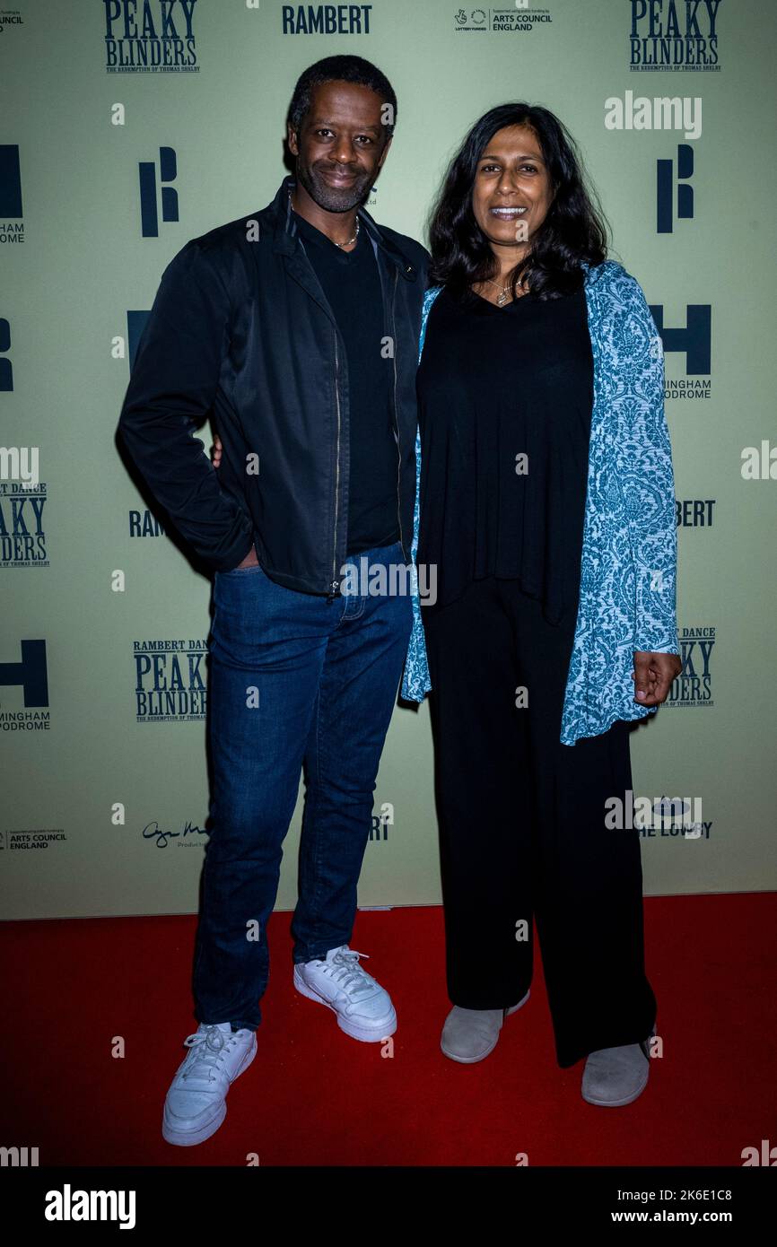 London, UK.  13 October 2022. Adrian Lester and Lolita Chakrabarti at the London opening of Rambert’s Peaky Blinders: The Redemption of Thomas Shelby at Troubadour Wembley Park Theatre.  The show runs to 6th November 2022.  Credit: Stephen Chung / EMPICS / Alamy Live News Stock Photo