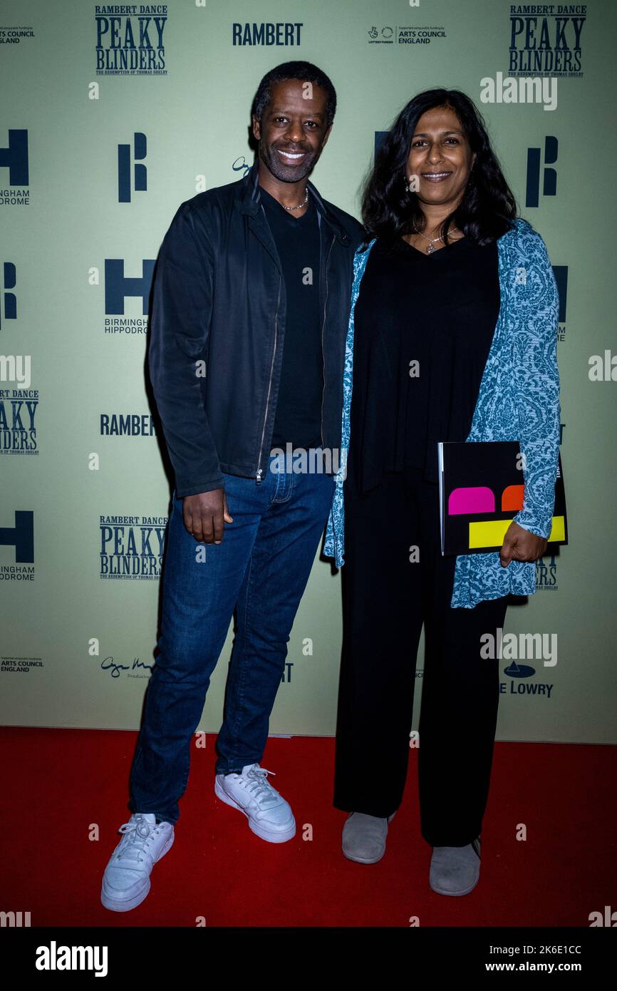 London, UK.  13 October 2022. Adrian Lester and Lolita Chakrabarti at the London opening of Rambert’s Peaky Blinders: The Redemption of Thomas Shelby at Troubadour Wembley Park Theatre.  The show runs to 6th November 2022.  Credit: Stephen Chung / EMPICS / Alamy Live News Stock Photo