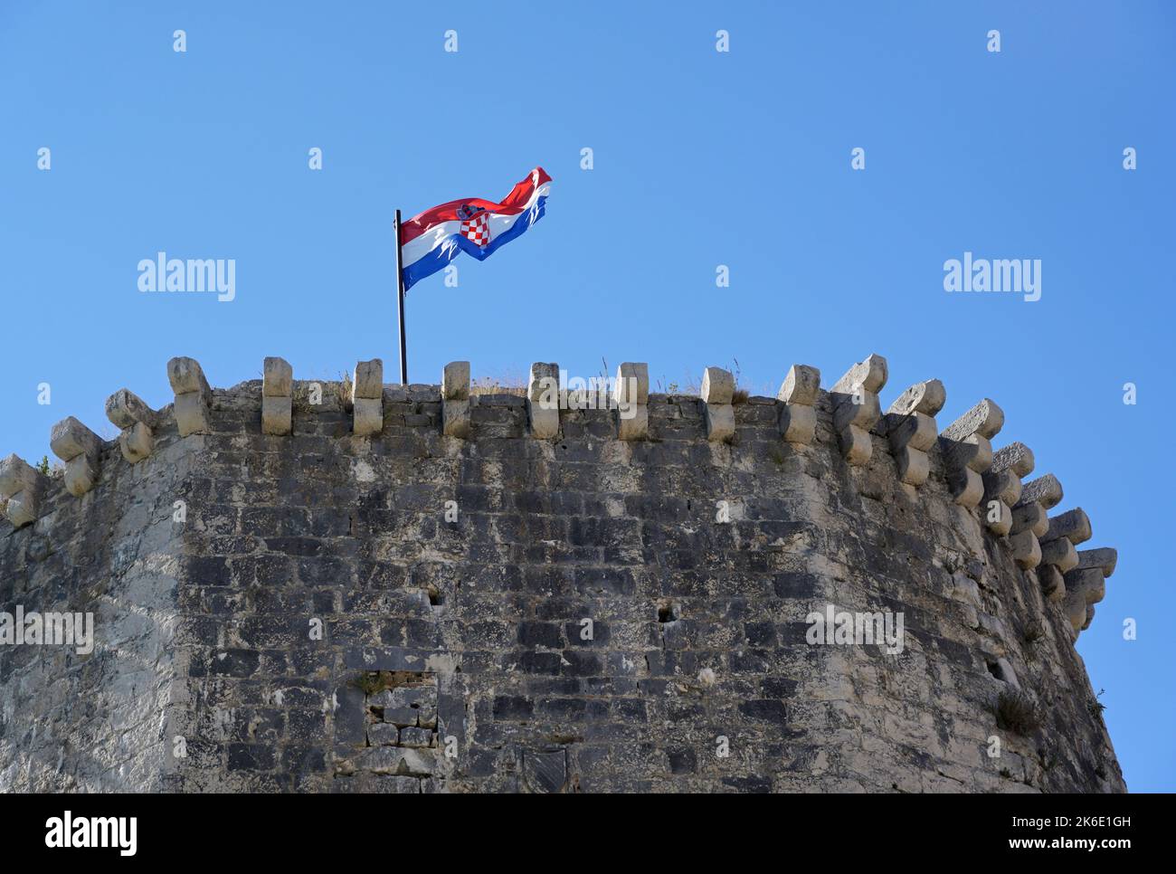 Croatia, Castle tower with flag, Trogir Stock Photo