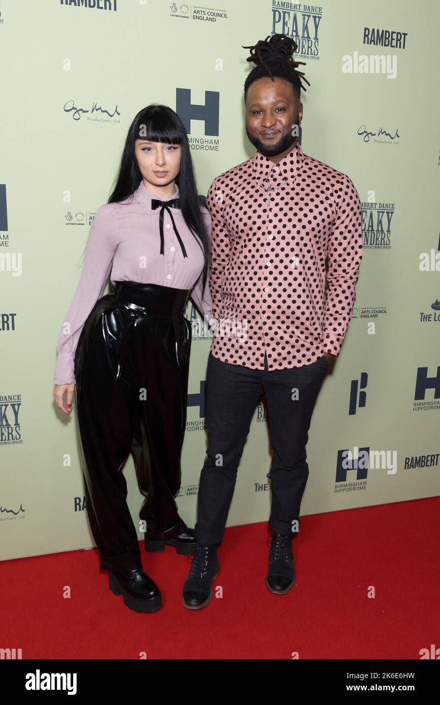 Nange Magro and Roman GianArthur attending the opening night of Rambert's Peaky Blinders: The Redemption of Thomas Shelby, at Troubadour Wembley Park Theatre in London. Picture date: Thursday October 13, 2022. Stock Photo