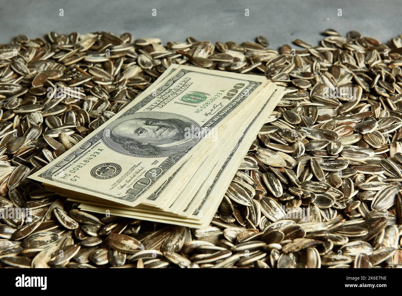 Dollars banknotes and sunflower seeds, oleaginous Commodity value