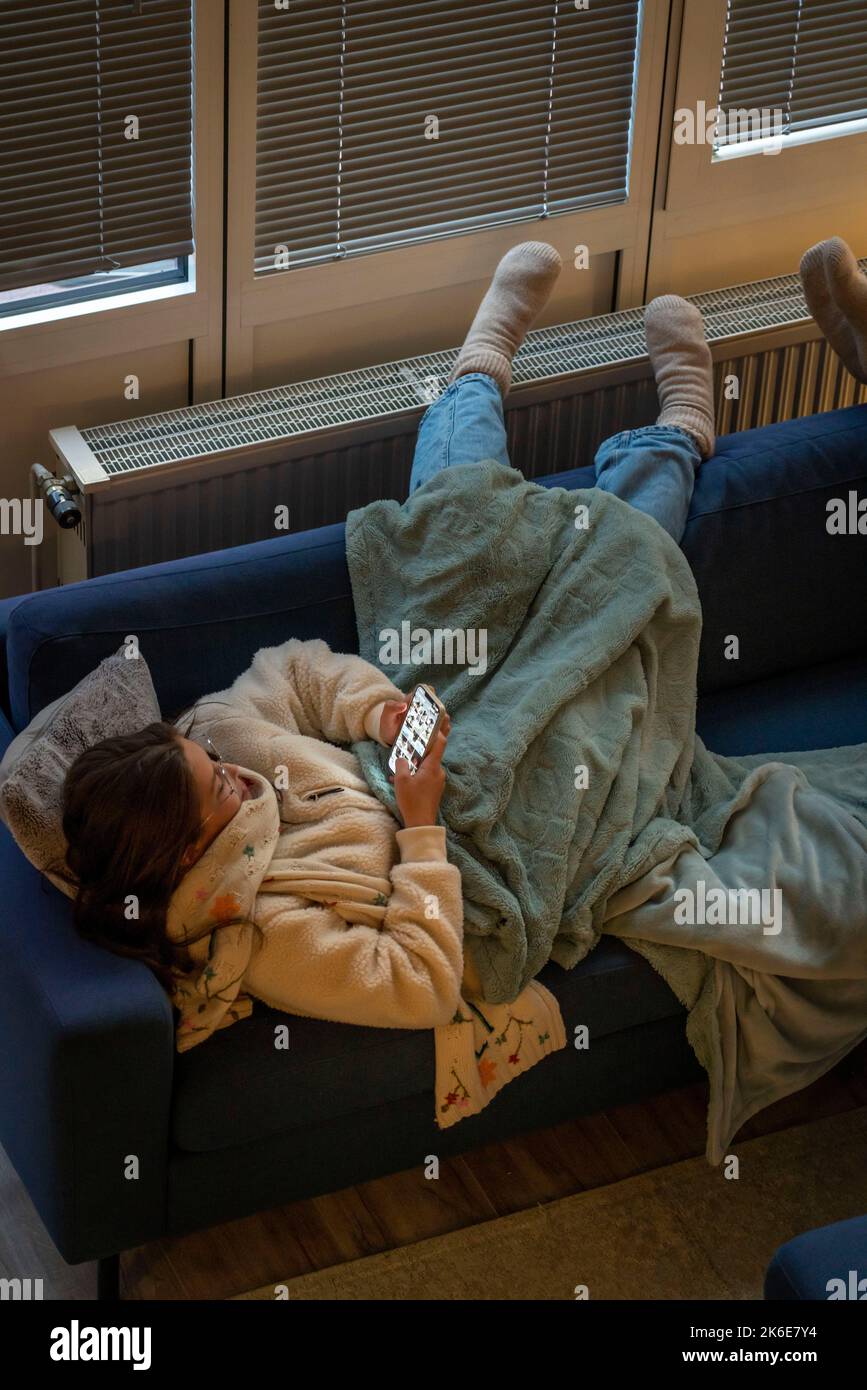 Symbolic image energy saving, cold winter, energy crisis, cold flat