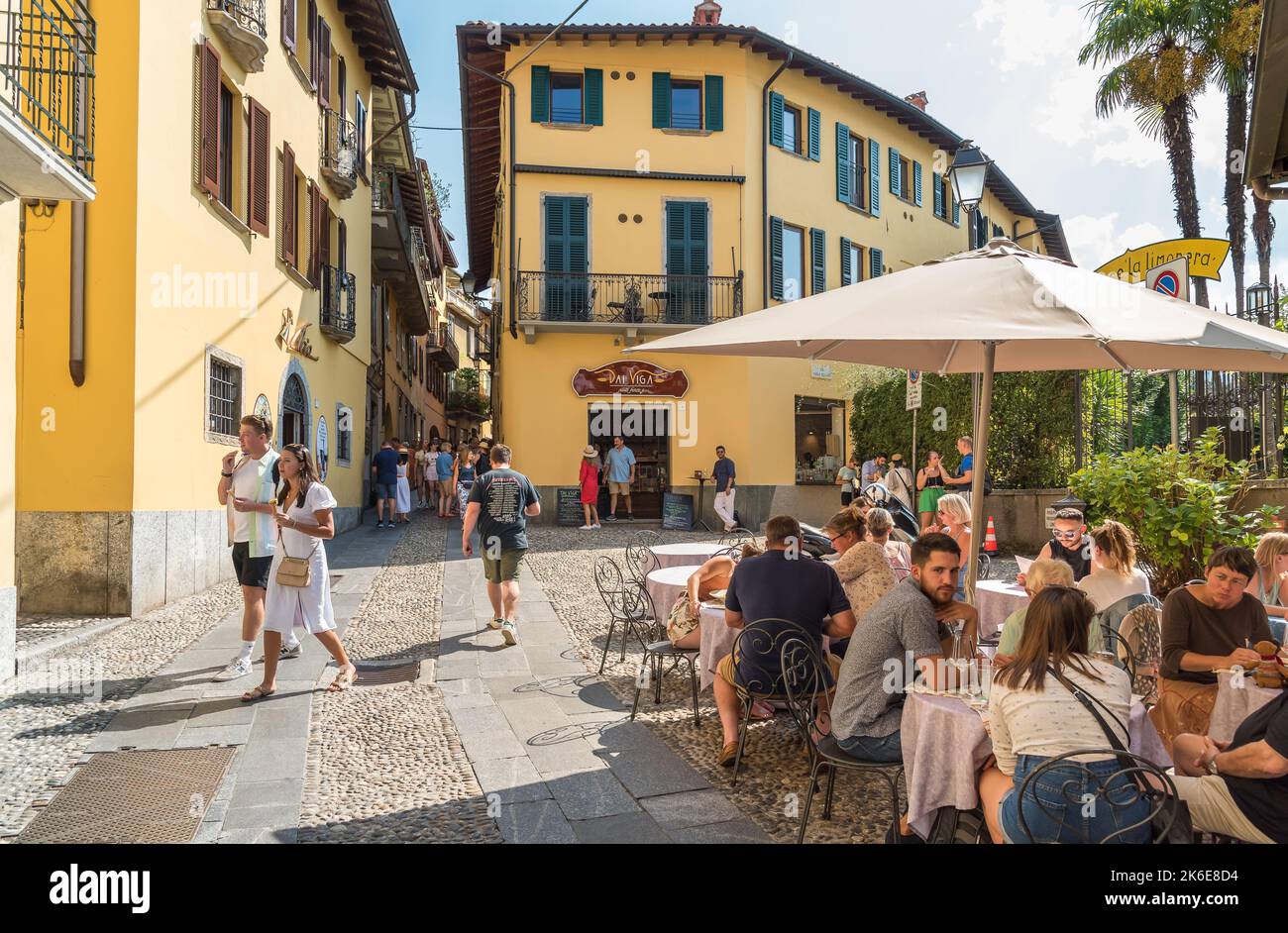Bellagio, Lombardy, Italy - September 5, 2022: People visiting the picturesque small village Bellagio on Lake Como. Stock Photo