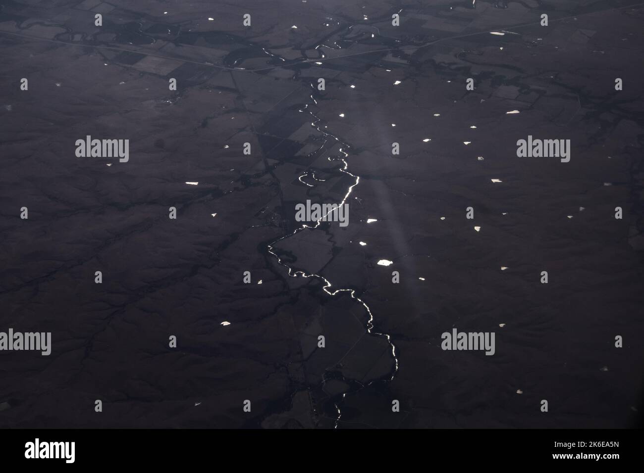 Flint Hills region, Kansas, USA, aerial photo of river and lakes Stock Photo