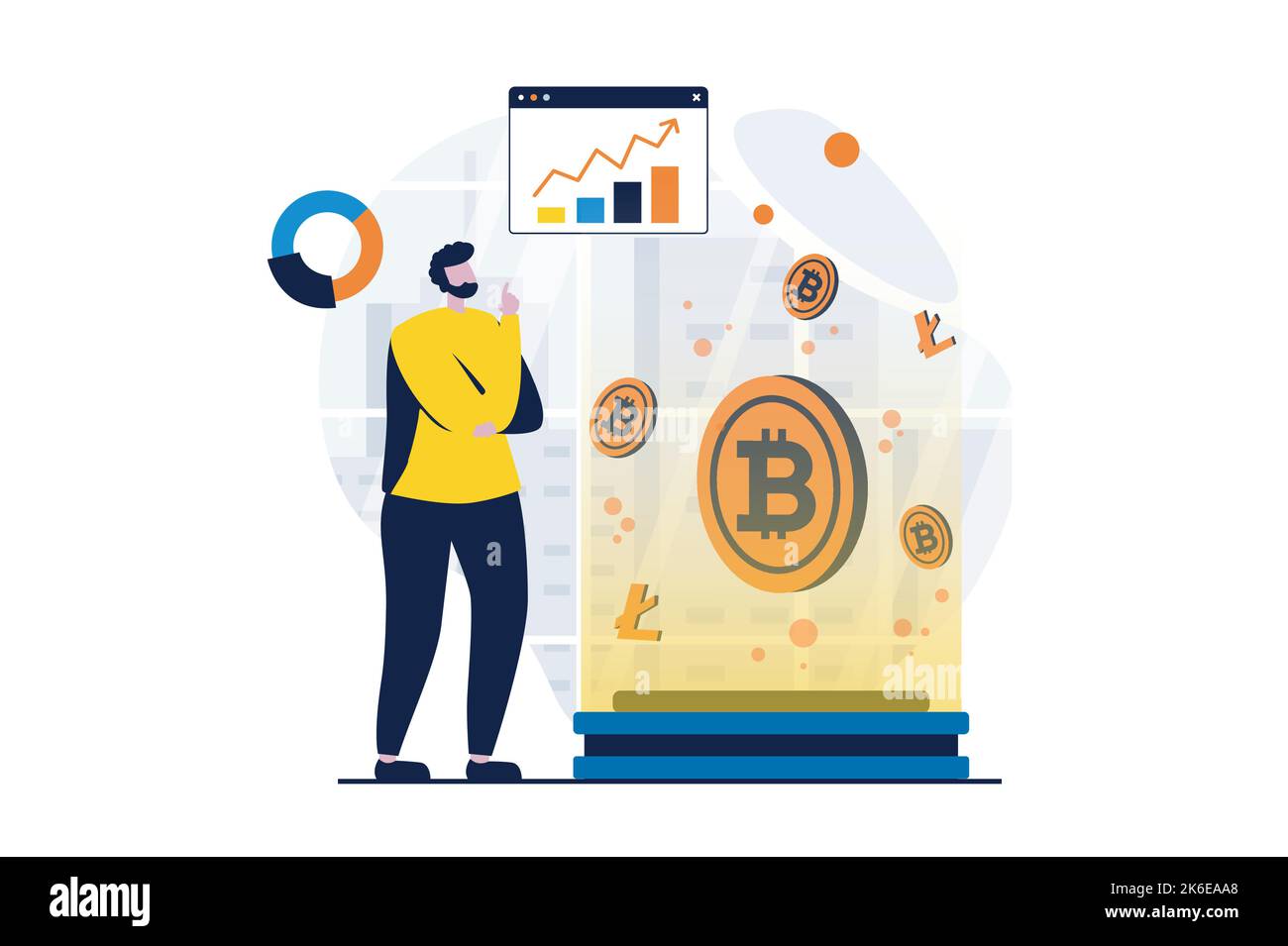 Cryptocurrency marketplace concept with people scene in flat cartoon  design. Man buys bitcoins and other currencies at crypto exchange and  analyzing Stock Vector Image & Art - Alamy