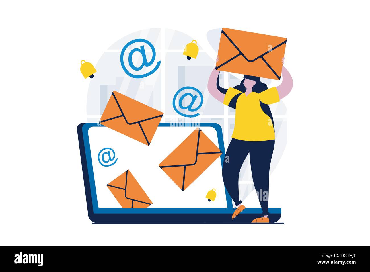 Email service concept with people scene in flat cartoon design. Woman ...