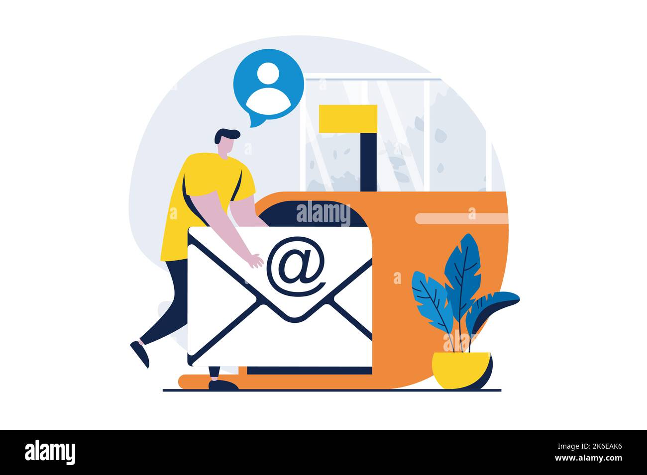 Email service concept with people scene in flat cartoon design. Man
