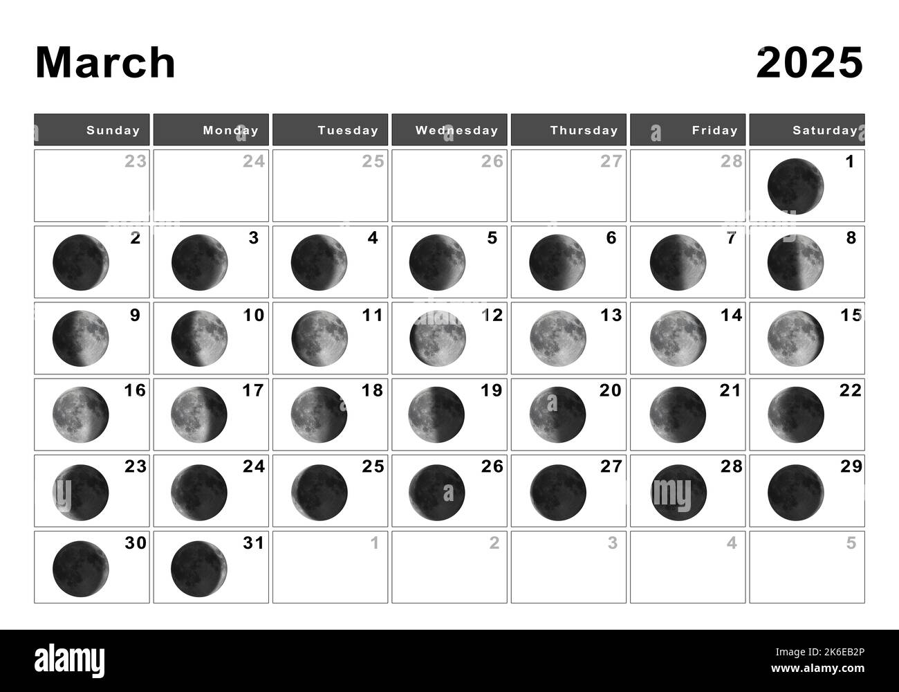 March 2025 Lunar calendar, Moon cycles, Moon Phamzghd Stock Photo Alamy