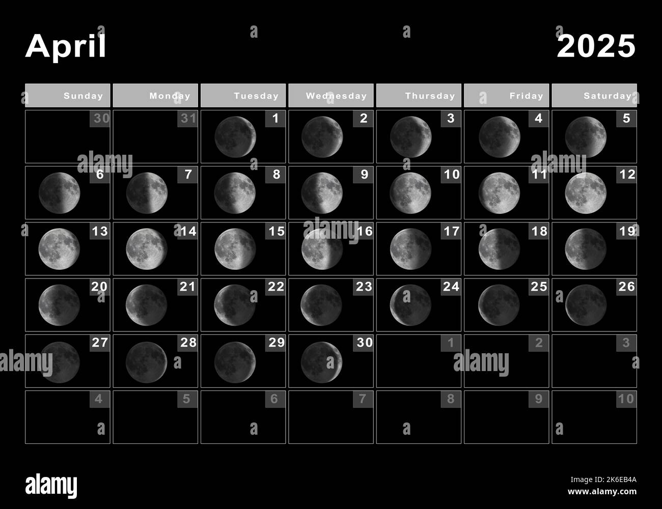 April 2025 Lunar Calendar Moon Cycles Moon Phases Stock Photo Alamy