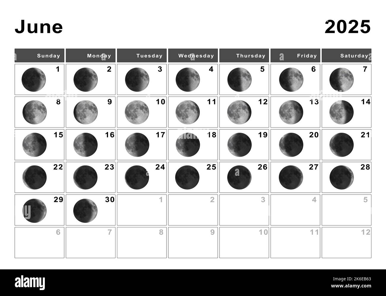 June 2025 Lunar Calendar Moon Cycles Moon Phases Stock Photo Alamy