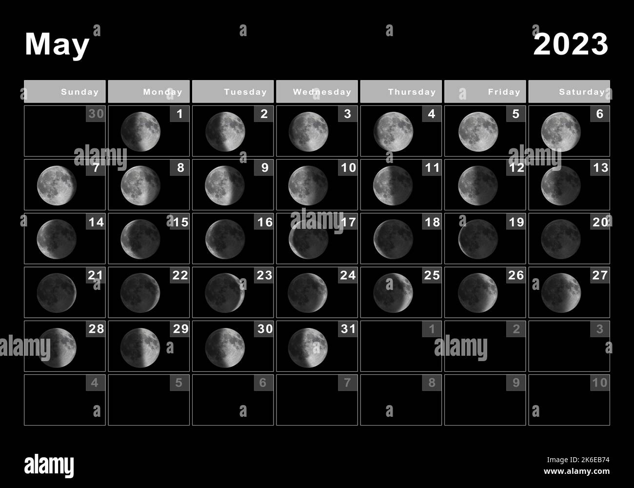 May 2023 lunar calendar moon cycles moon phases stock photo alamy