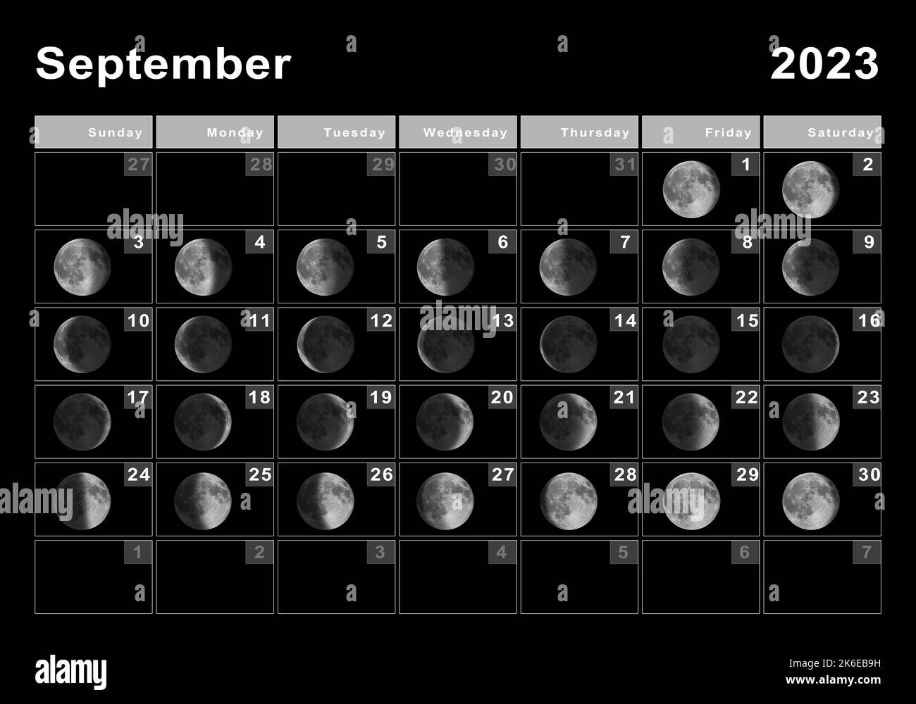 September 2023 Lunar calendar, Moon cycles, Moon Phases Stock Photo Alamy