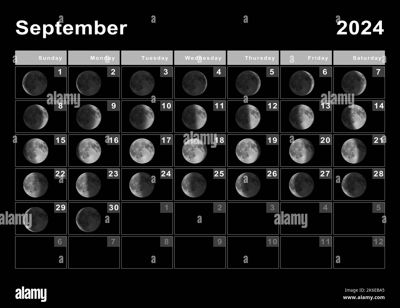 September 2024 Lunar calendar, Moon cycles, Moon Phases Stock Photo Alamy