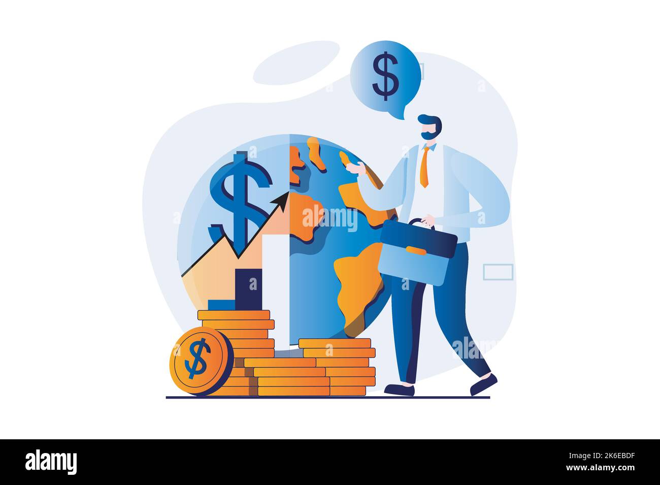 Global economic concept with people scene in flat cartoon design