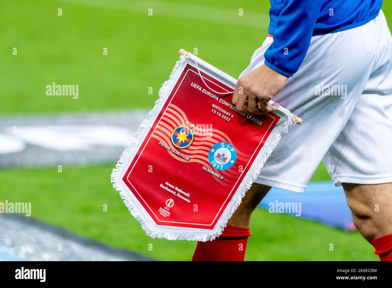Bucharest, Romania. 14th Oct, 2022. October 14, 2022: The game flag of the UEFA Europa Conference League group B match between FCSB Bucharest and Silkeborg IF at National Arena Stadium in Bucharest, Romania ROU. Catalin Soare/Cronos Credit: Cronos/Alamy Live News Stock Photo