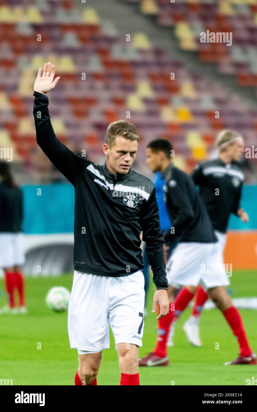 Bucharest, Romania. 14th Oct, 2022. October 14, 2022: Kasper Kusk #7 of Silkeborg IF during of the UEFA Europa Conference League group B match between FCSB Bucharest and Silkeborg IF at National Arena Stadium in Bucharest, Romania ROU. Catalin Soare/Cronos Credit: Cronos/Alamy Live News Stock Photo