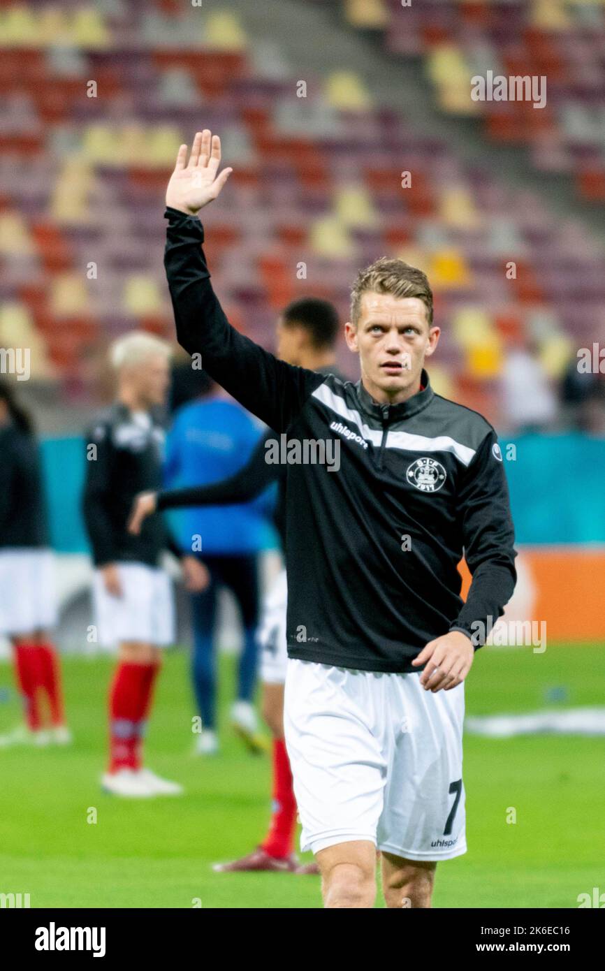 Bucharest, Romania. 14th Oct, 2022. October 14, 2022: Kasper Kusk #7 of Silkeborg IF during of the UEFA Europa Conference League group B match between FCSB Bucharest and Silkeborg IF at National Arena Stadium in Bucharest, Romania ROU. Catalin Soare/Cronos Credit: Cronos/Alamy Live News Stock Photo