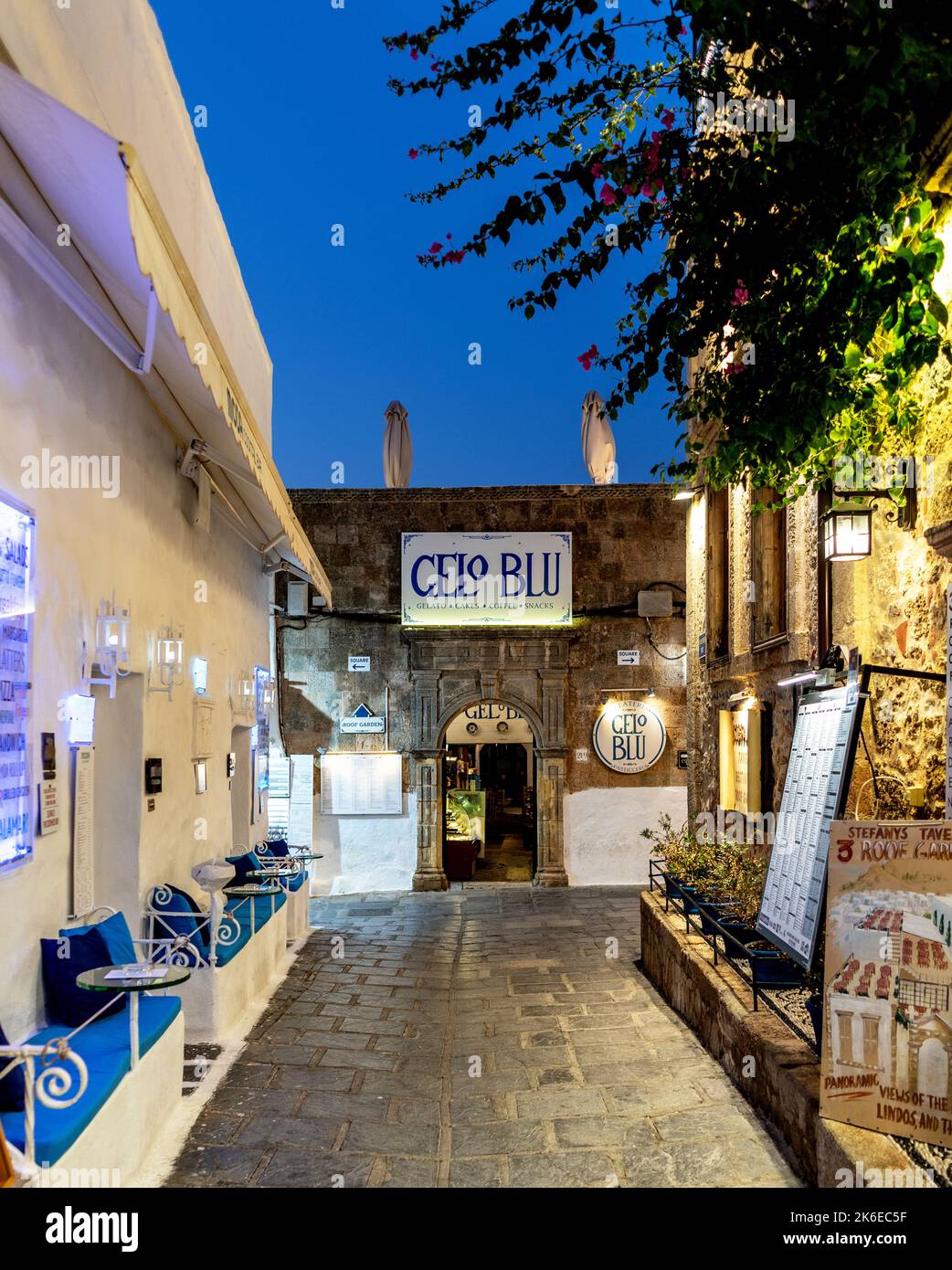 The Village of Lindos at Night Rhodes Greek Islands Stock Photo - Alamy