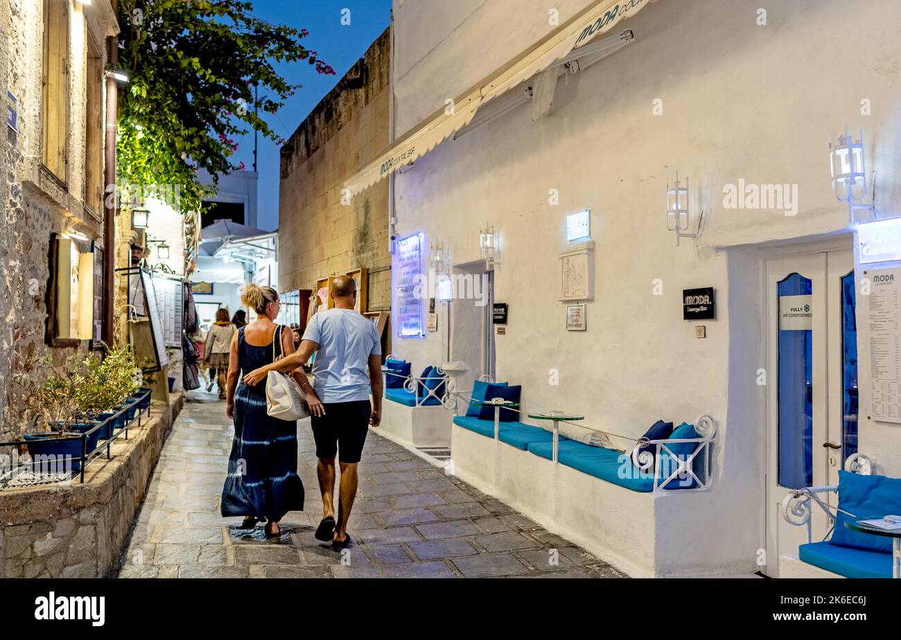 The Village of Lindos at Night Rhodes Greek Islands Stock Photo - Alamy