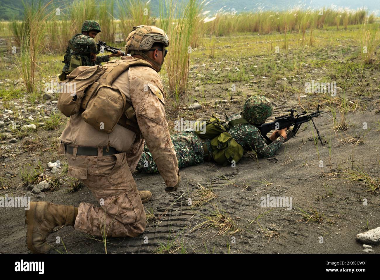 Philippine and U.S. Marines with Battalion Landing Team 2d Battalion, 5th Marines, 31st Marine Expeditionary Unit, participate in a combined arms live-fire event during KAMANDAG 6 at Colonel Ernesto Rabina Air Base, Philippines, Oct. 13, 2022. KAMANDAG is an annual bilateral exercise between the Armed Forces of the Philippines and U.S. military designed to strengthen interoperability, capabilities, trust, and cooperation built over decades of shared experiences. (U.S. Marine Corps photo by Cpl. Ujian Gosun) Stock Photo