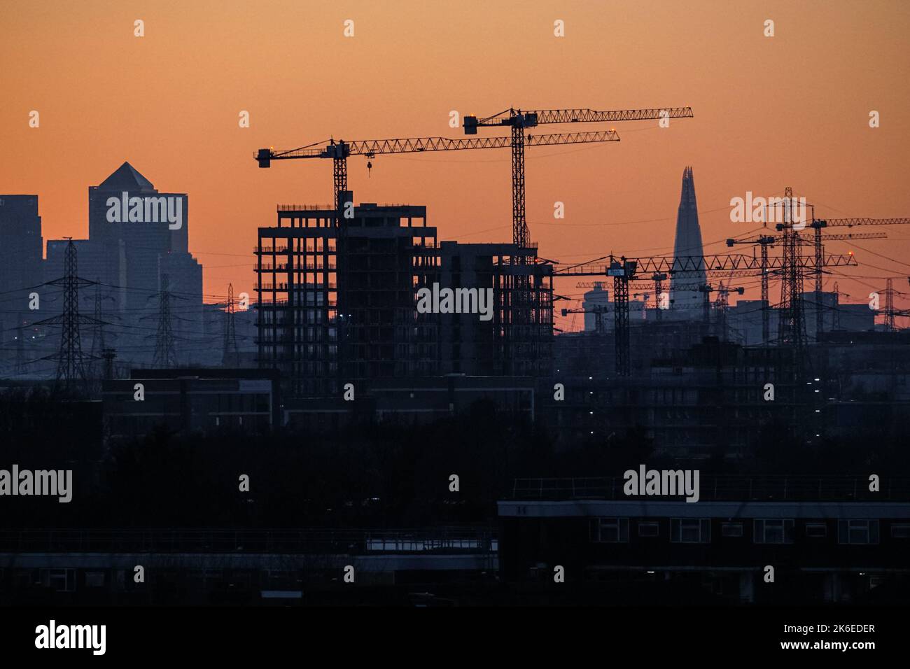 Cranes on construction site of residential building in east London, England United Kingdom UK Stock Photo