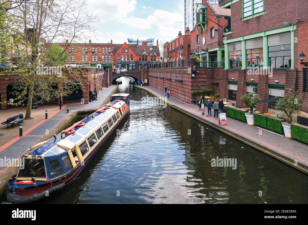 Narrowboat at the Birmingham Old Main Line Canal by Brindleyplace, Birmingham West Midlands England United Kingdom UK Stock Photo
