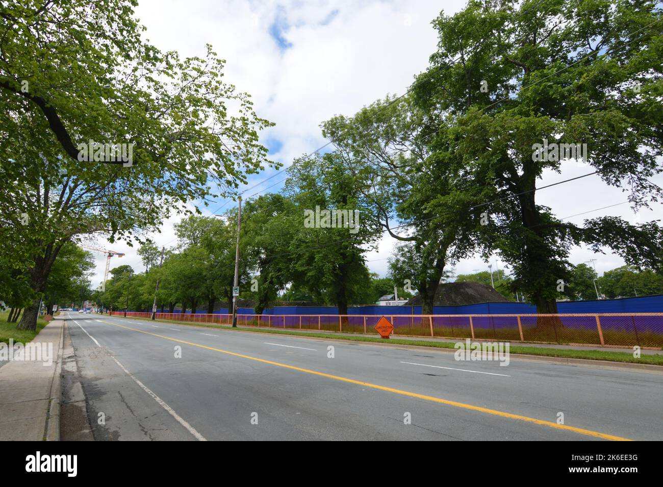 Bell Road in Halifax, with the construction site for the Halifax Common Aquatics Facility (2022). Stock Photo
