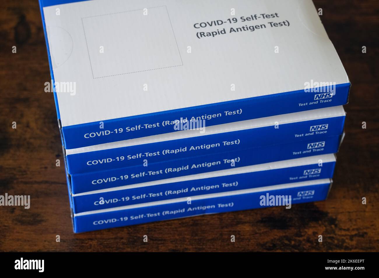 Covid19 Selftest, Rapid antigen test kit, NHS selftesting kit Stock
