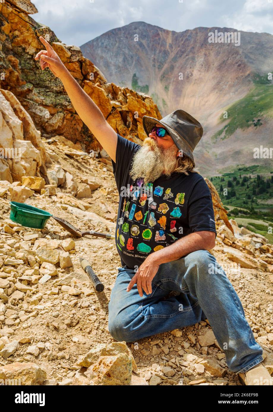 Brian Busse; American Gemtracker; famous gemstone miner; owner of famous “Thank You Lord” Aquamarine claim; Mt. Antero; Colorado; USA Stock Photo