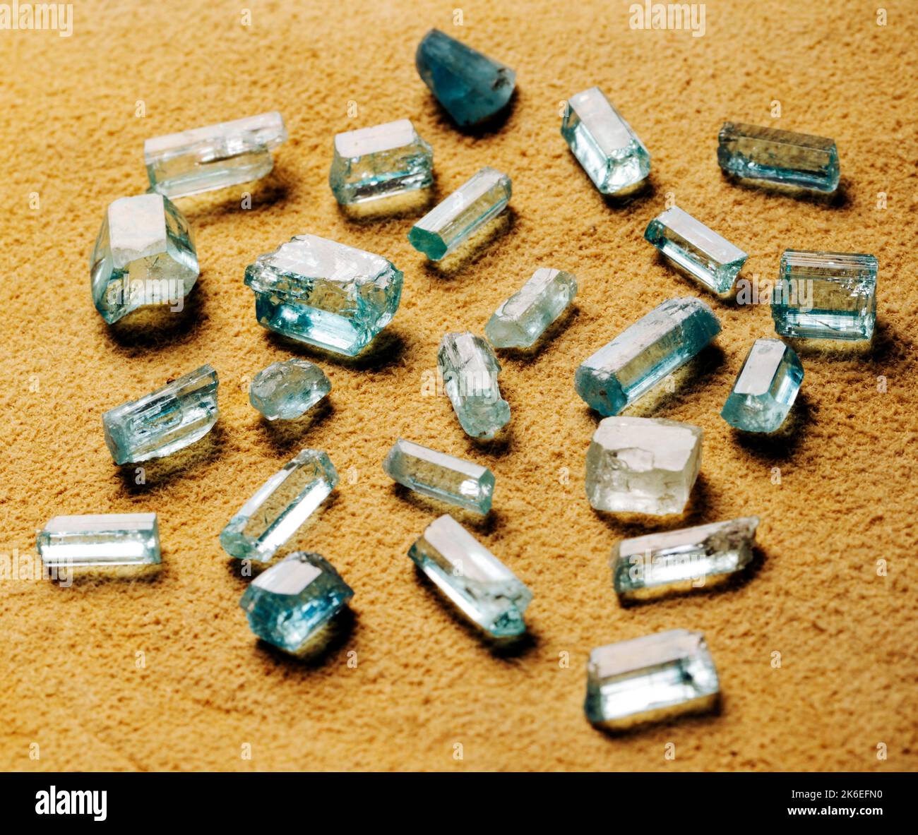 Aquamarine gemstones mined by famous prospector; Brian Busse; American Gemtracker; Colorado; USA Stock Photo