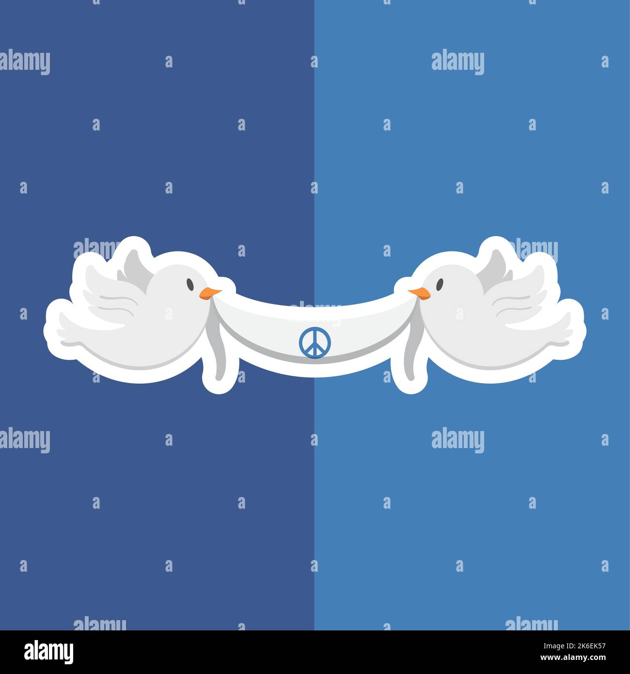 Pair of peace pigeons holding a white ribbon Vector Stock Vector